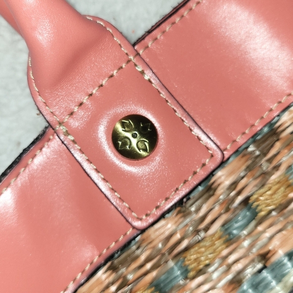 Patricia Nash Woven Purse Bag Coral Peach Tan Blue Gold Hardware - Picture 6 of 16
